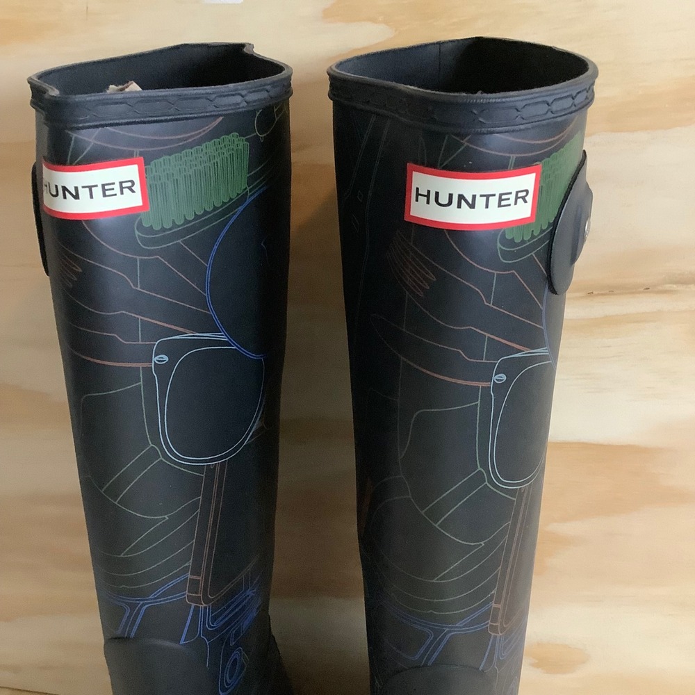 Hunter Original Tall Festival Print Rain Boots Black Multi WFT NWOT Womens 10